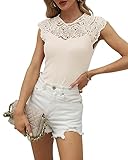 Hount Damen Rundhals Ärmelloses Shirt Tank Top mit Spitze Basic Plain Elegant...