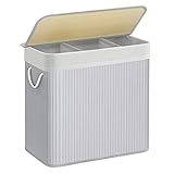 SONGMICS Wäschekorb 3 Fächer, 150 L Wäschesammler mit Deckel, Wäschebox...