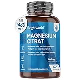 Magnesiumcitrat - 240 vegane Magnesium Kapseln - 1480mg reines Magnesium Citrat mit 440mg...