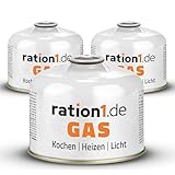 ration1 Gaskartuschen 3 x 230 g, EN 417 Gewinde Schraubkartusche, Ventilkartusche mit...
