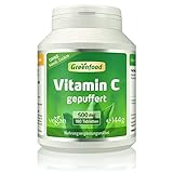 Greenfood Vitamin C, magenfreundlich, pH-neutral, 500mg, hochdosiert, 180 Tabletten