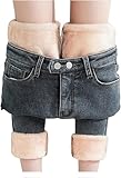 Fleece-gefütterte Jeans für Damen, hohe Taille, Skinny-Winterhose, Thermo-Leggings mit...