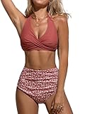 CUPSHE Damen Bikini Set V Ausschnitt Crossover Wickeloptik High Waist Bikini...