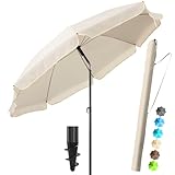 4smile Strandschirm SunnyJoy, Ø 180 cm Beige - UPF 50+ Sonnenschirm Strand mit Hülle,...