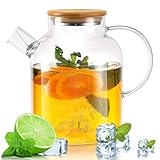 Teekanne Glas 1,8l Holzdeckel Teekanne Glas Mit Siebeinsatz Glaskanne KäLtebestäNdiges...