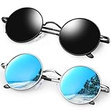 KANASTAL Runde Sonnenbrille Herren und Damen 2er Set Polarisiert Schwarze und Verspiegelt...
