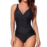 Smismivo Badeanzug Damen Bauchweg Push Up Shape Schwimmanzug mit Bügel Retro Schlankheits...