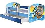 ACMA Kinderbett Jugendbett mit Einer Schublade und Matratze Blau mit...