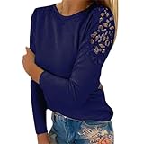 Einfarbiges, langärmliges T-Shirt mit Rundhalsausschnitt und Hohlnähten für Damen...