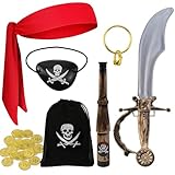 Raxfekro Piratenkostüm Kinder 7-Teiliges Set, Unisex Kids Kostüm Pirat, Geeignet für...