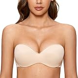 DOBREVA Damen Trägerloser BH Push Up mit Bügel Trägerlos Bandeau BHS Beige 75B