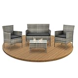 Juskys Polyrattan Sitzgruppe Fort Myers 4 Personen mit 2er Sofa, 2 Stühle, Tisch &...