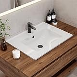HOROW Einbau-Waschbecken Eckig, Keramik Waschbecken 60 cm Breit- Weiße Aufsatzwaschbecken...