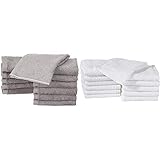Amazon Basics - Waschlappen aus Baumwolle, 12er-Pack, Grau & Waschlappen aus Baumwolle,...