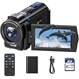 Videokamera 4K 48MP Camcorder 16X Digitalzoom IR Nachtsichtkamera Videorecorder, 3' 270°...