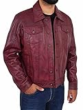 A1 FASHION GOODS Herren-Truckerjacke aus echtem Leder, amerikanischer Denim-Stil, Schwarz...