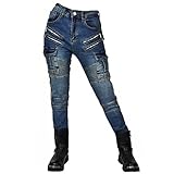 HOMDECR Damen Slim Fit Motorrad Jeans Mit Protektoren Knie Und Hüftprotektoren Stretch...