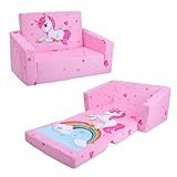 Faltbarer KinderSofa-Rückenlehen-Sessel 2 in 1, Standfest Kindersessel mit Stofftasche...