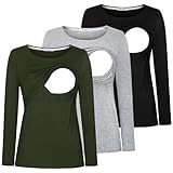 Bearsland Women's Nursing Shirt Long Sleeve Round Neck Breastfeeding Top, Black...
