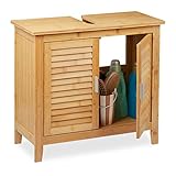 Relaxdays Waschbeckenunterschrank Bambus, HxBxT: 60x67x30 cm, 1 großes Fach, 2 Türen,...