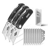 STAHLWERK Klappbares Cuttermesser 3er Set mit Schnellwechsel-Klinge und...