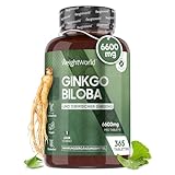 Ginkgo Biloba 6000mg & Sibirischer Ginseng 600mg - 365 vegane Tabletten für 1 Jahr -...