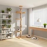 Kratzbaum vom Boden bis zur Decke, Holz-Katzenturm, modern, höhenverstellbar, 1,8–2,9...