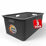 BigDean 3 Stück Wäschekorb 59x39x26 cm Rattan Design – Wäschewanne Made in...