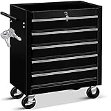 MASKO® Werkstattwagen - 5 Schubladen, schwarz | Abschließbar | Massives Metall | Mobiler...