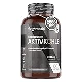 Aktivkohle Kapseln - 2000mg pro Tag - 180 vegane Kapseln - Für Blähungen (EFSA) - Quelle...
