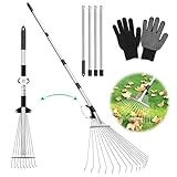 Laubrechen Verstellbar mit Stiel 207cm,Verstellbarer Rechen,Laubharke Metall mit...
