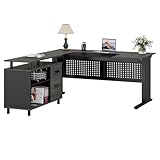 LITTLE TREE Großer Computertisch mit Aktenschrank, 160 cm, Chefschreibtisch, L-förmiger...