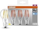 Osram LED BASE Classic A100, klare Filament LED-Lampen aus Glas für E27 Sockel,...