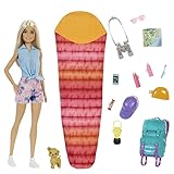 Barbie Camping Serie, 1x Puppe mit blonden Haaren, Wanderrucksack,...