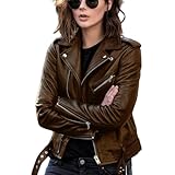 OonMan Jacke Frühling und Herbst Damen Kurz Slim Kunstleder Mantel Jacke