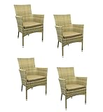 Konway 4X Milano Stapelsessel Elfenbein + Kissen Polyrattan Garten Sessel Set...