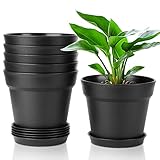 T4U 16cm Kunststoff Blumentopf mit Untersetzer, 6er-Set Plastik Übertopf Kräutertopf mit...
