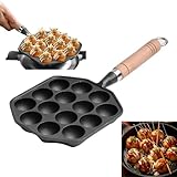 Topyond Takoyaki Pfanne,14 Löcher 3.8cm Loch Antihaft Pfanne Gusseisen mit...