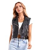 DIASHINY Kurze Kunstlederweste für Damen Slim Revers Ärmellos Biker Slim Fit...