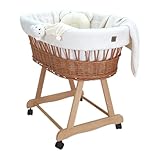 Wiklinopol Stubenwagen Amelia – Handgeflochtener Moseskorb Natur mit Gestell & Matratze...