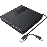 KOKABI Externes DVD Laufwerk, USB 3.0 Typ-C CD Laufwerk Extern CD/DVD +/-RW...