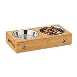 Relaxdays Double Dog Feeding Station Futterbar für kleine Hunde, 2 Näpfe V je 300 ml,...