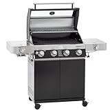 RÖSLE Gasgrill BBQ-Station VIDERO G4-S Schwarz, Grill mit 4 Edelstahlbrennern, extra...
