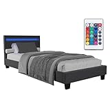 Juskys Polsterbett Verona 90x200 cm mit LED-Beleuchtung, Lattenrost & Kopfteil, Bett mit...