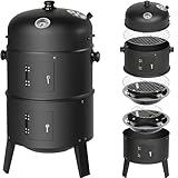 tectake® 3in1 Holzkohlegrill Smoker Räucherofen, Smoker Grill mit Thermometer und...
