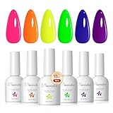 PEACECOLOR UV Nagellack Set 10ML, 6 Farben Gel Nagellack Neon Rosa Orange Gelb Blau Lila...