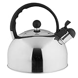 axentia Flötenkessel in Silber/Schwarz, Wasserkessel aus rostfreiem Edelstahl,...