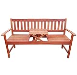KMH®, 3-sitzer Gartenbank (160 cm) aus Eukalyptusholz mit integriertem, einklappbarem...