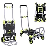 Crystals Robuste 2-in-1 faltbare Sackkarre - Handwagen mit 360° drehbaren Rädern (120 kg...