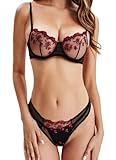 MIZSPISE Floral Stickerei Dessous Set für Damen Sexy Reizwäsche Bügel BH und G-String...